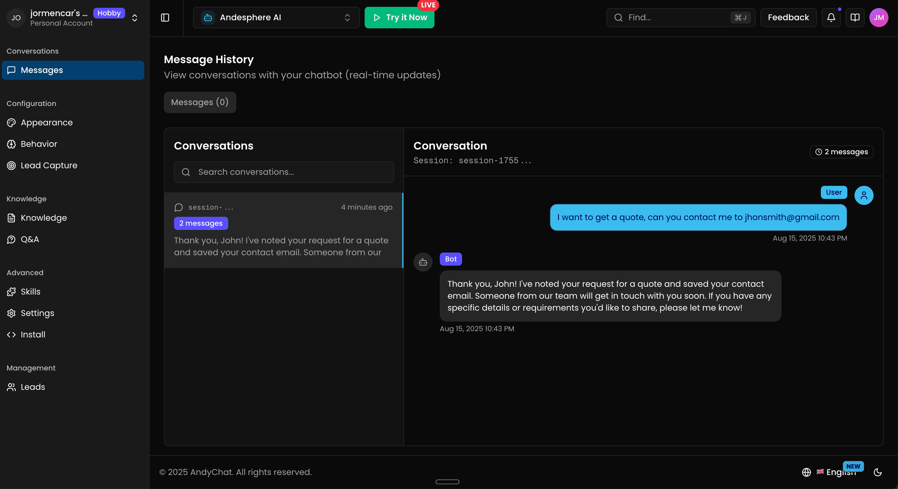 Preview of the Andy dashboard showcasing analytics