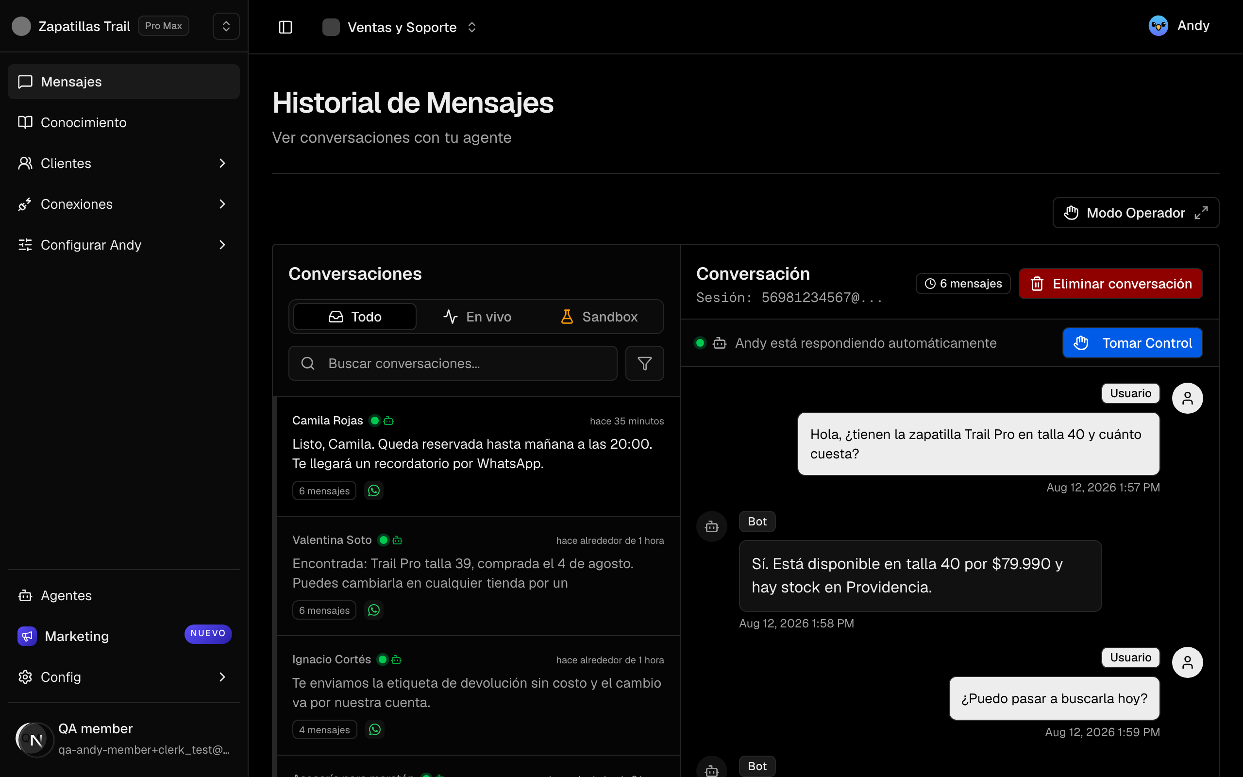 Conversaciones reales, respondidas con tu catálogo.